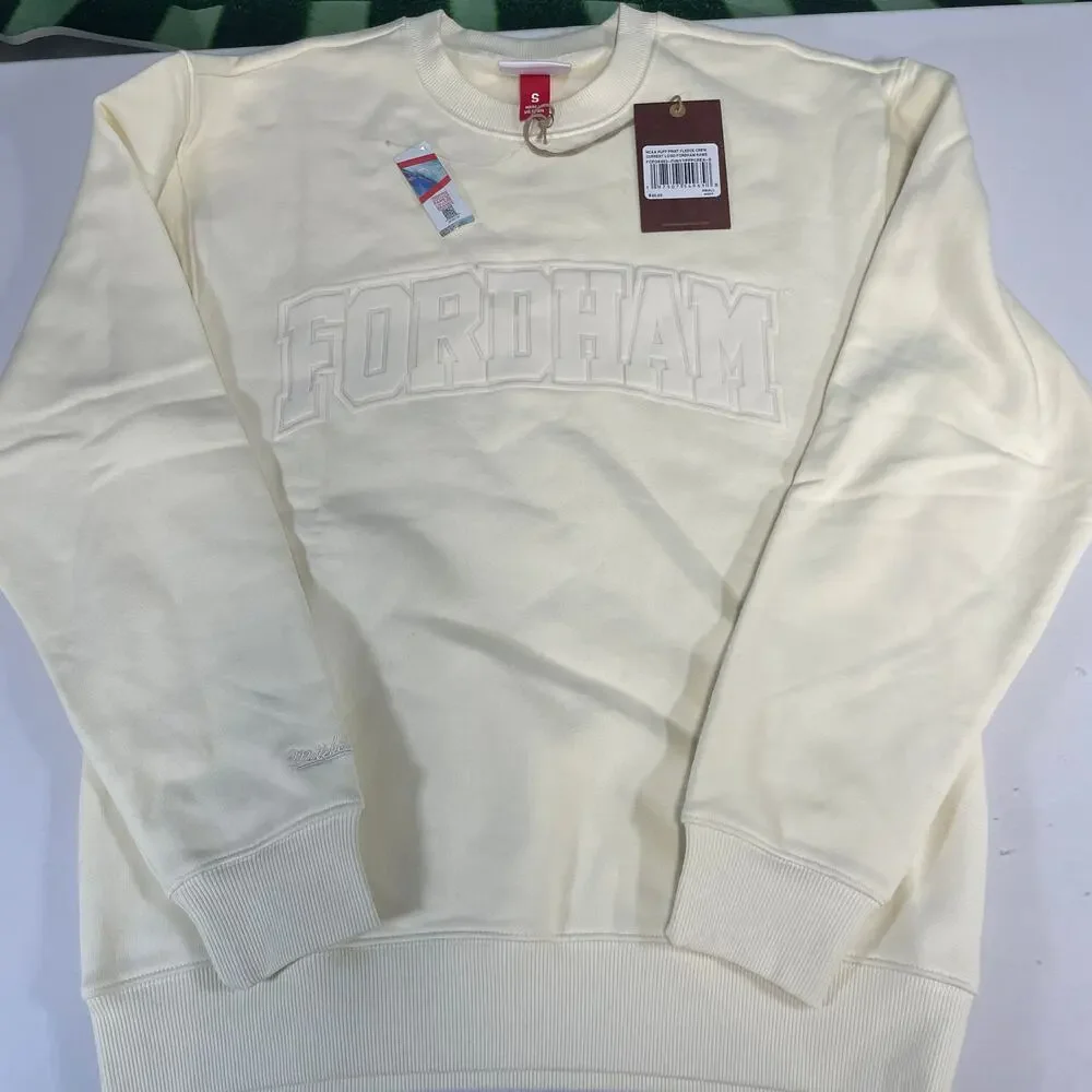 Fordham Rams Mitchell & Ness White Monochrome Crewneck Sweatshirt Men's Sz S NWT - Picture 1 of 2